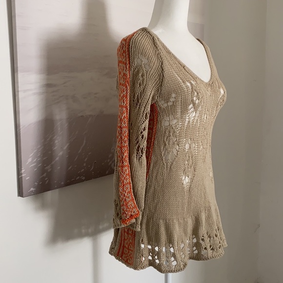 Wooden Ships Pointelle Crochet Knit V neck Aline Sweater Size S/m - Picture 2 of 5